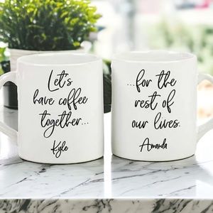 Personalized single coffee, mugs, or couples set coffee mugs. White mug.